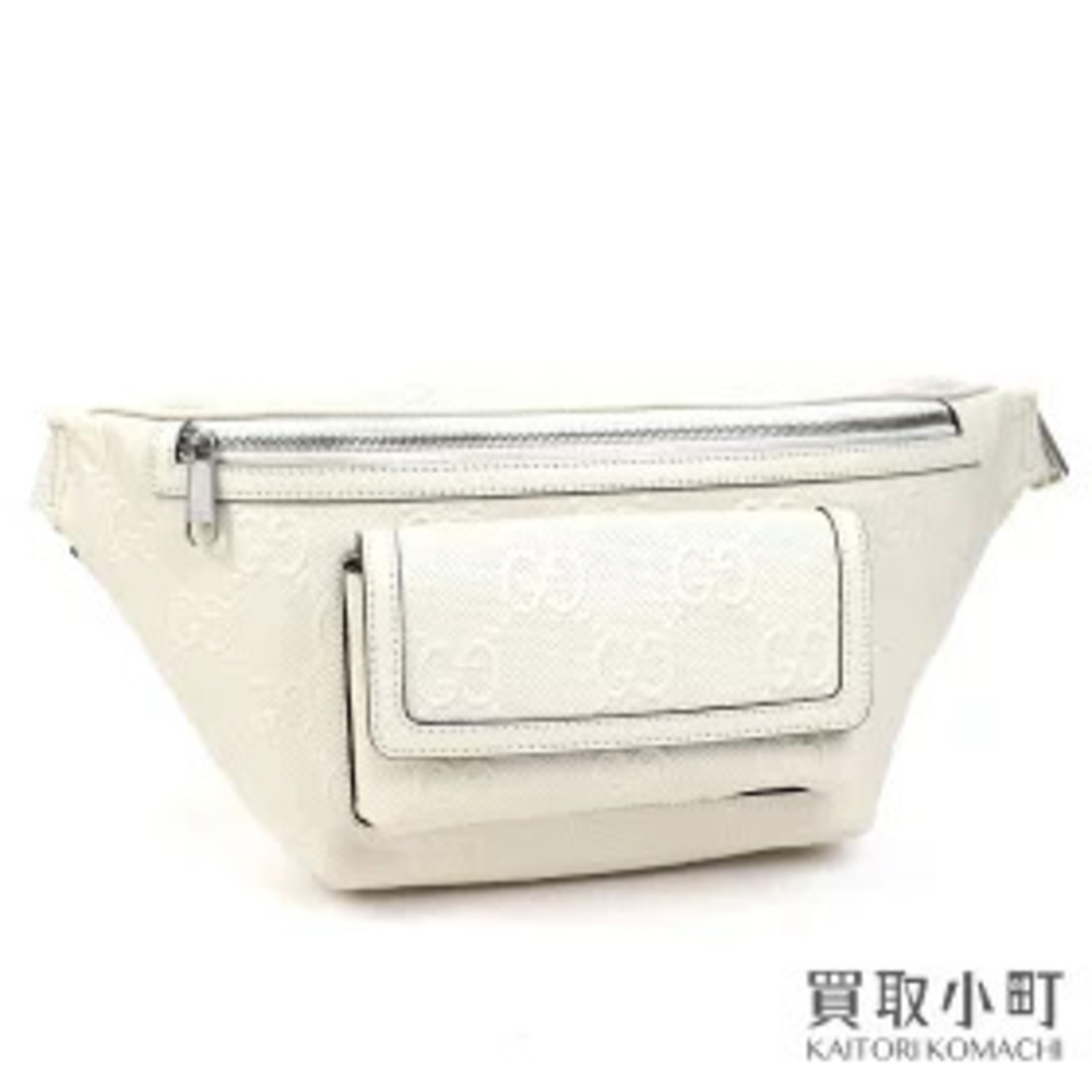 Gucci GG Embossed Belt Bag White Calfskin Crossbody Perforated Leather